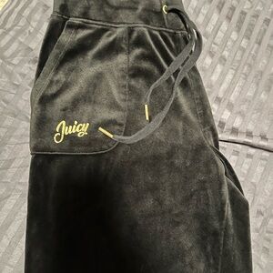 Juicy Couture Black Velour Track Pants Medium and Zip Up Sweater Size Small Set
